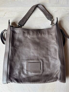 Marc by Marc Jacobs Soft Leather Workwear Hobo Bag Gray Taupe Large Laptop Bag